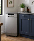 Sick 18 Inch Portable Dishwasher With Energy Star Certified Savings And Genuine Stainless Steel Interior positioned beside a kitchen sink.