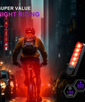 Cyclist riding at night with Retro Style 350 Lumen Bike Light Set With Front Headlight And Rear Taillight Reflective Panel For Night Ride Ready