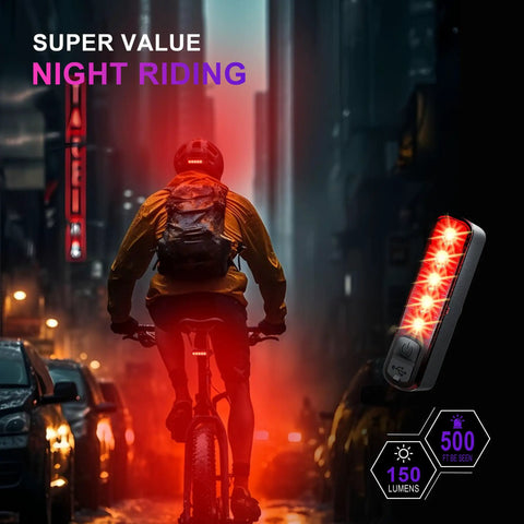 Cyclist riding at night with Retro Style 350 Lumen Bike Light Set With Front Headlight And Rear Taillight Reflective Panel For Night Ride Ready