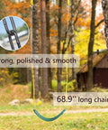 Swing in forest showing Two Pack Heavy Duty Swing Seats With 660 Lb Capacity Anti Rust Chains 68.9 Inch Plastic Coated 23.6 Inch Tree Straps
