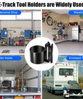 E-Track tool hangers in maintenance shop, warehouse, van, and trailer for organizing tools.