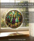 Dope Acrylic Suncatcher Puzzle Kit With Dark Gothic Witch Design, 83 Pieces, Easy Snap Together Suncatcher hanging by window