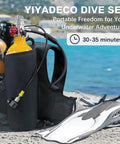 2L Scuba Tank Kit With Backpack And Regulator Portable Mini Dive Cylinder Set on a beach, featuring 2L aluminum DOT 3AL certified tank.