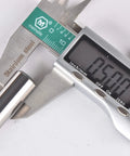 SpeTool 3-flute carbide end mill, 1/2 in shank, extra-long 4 in, shown with digital caliper for scale