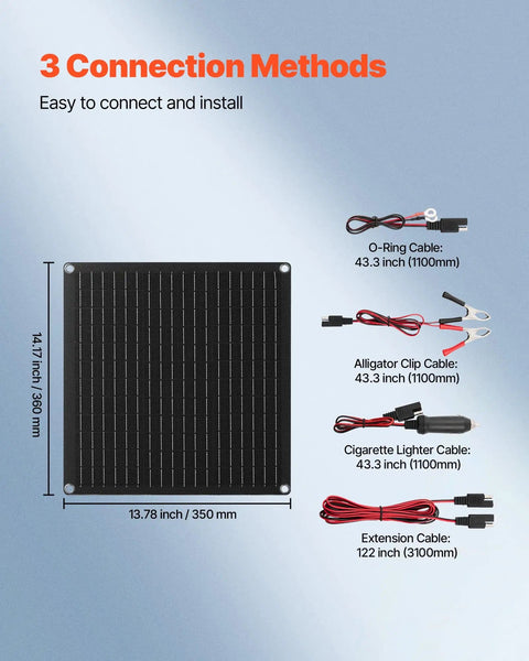 Go-To 20W 12V Solar Panel Battery Charger And Trickle Maintainer with connection cables diagram
