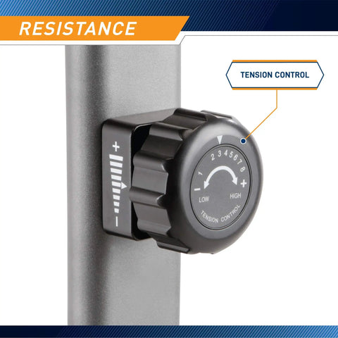 Close-up of the resistance knob on the Magnetic Upright Bike With 8 Resistance Levels NS-40504U Grey, Sturdy Steel Frame