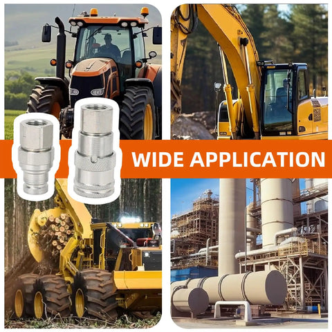 2 Pcs Heavy Duty Hydraulic Quick Coupler Set 3 8 In Npt Flat Face Fittings With Zip Caps For High Pressure Excavator Construction Keeping Tight Seals Made From Carbon Steel Zinc Coat Allowing For Easy Hook Up No Leak Guarantee On Heavy Jobs on excavator and tractor