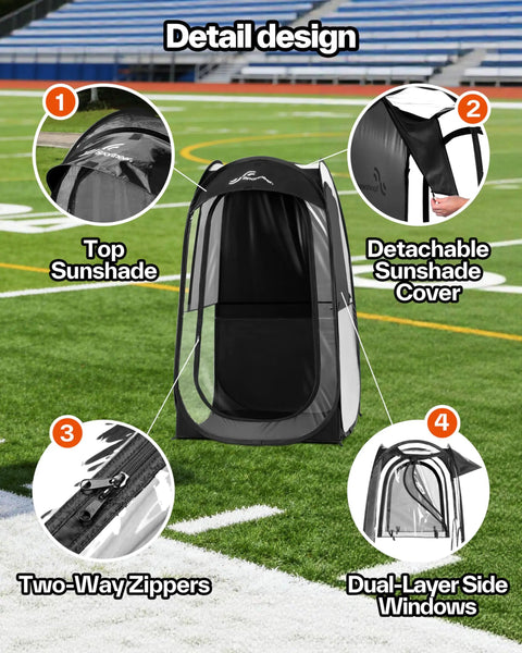 One Person Instant Sports Shelter With Ultra Visibility For Cold Days, No Sweat Easy Setup, Lightweight Portable Pop Up Tent For Stadium Events, Wind And Rain Protection, Compact 37 By 37 By 63.5 Inches