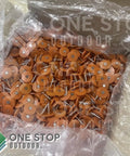 Top Shelf 500 Pack Of Heavy Duty One Inch Galvanized Roofing Nails With Round Plastic Caps For Tar Paper House Wrap Foam Board And Insulation Film Totally Dope And Built Tough in a clear plastic bag.