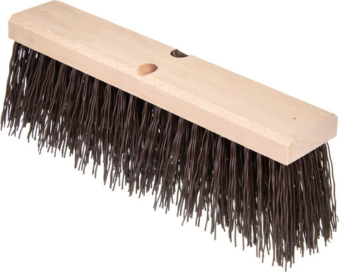 Heavy Duty Industrial Floor Sweep Head, 18 Inch Street Broom With Battle Ready Crimped Bristles, wooden base and stiff bristles.