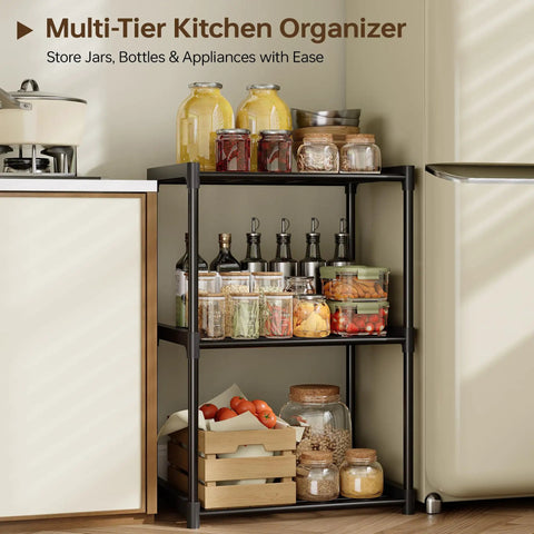 Kick Dust Bunnies Out The Door With This Solid 3 Tier Metal Storage Shelf. Plastic connectors organize pantries and closets fast.