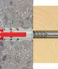 Installation of 100 X DuoPower Dowels 8 X 40 mm for solid walls, showing expansion in concrete with a secured bolt