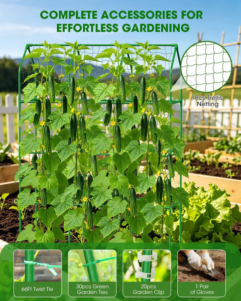 65 Inch Outdoor Cucumber Trellis For Climbing Plants Heavy Duty Metal Garden Trellis With Dense Netting In Garden