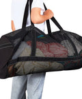 Person holding Two Pack Large Mesh Dive Bags 37 By 15 By 15 Inches For Diving Snorkeling Beach Travel Gear Storage With Ventilated Mesh Pockets