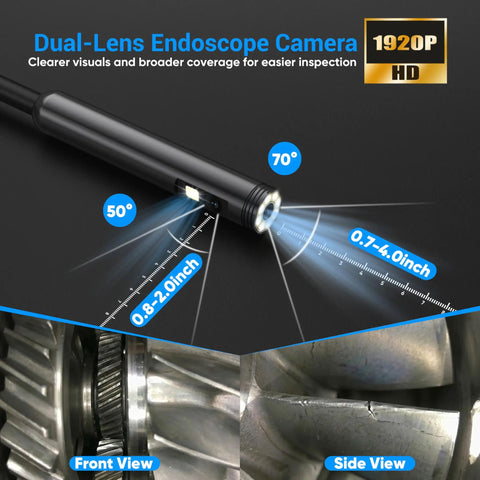 High Definition Dual Lens Endoscope Cam With Light For Tight Spaces 1920P Borescope showing dual lenses and LED lights