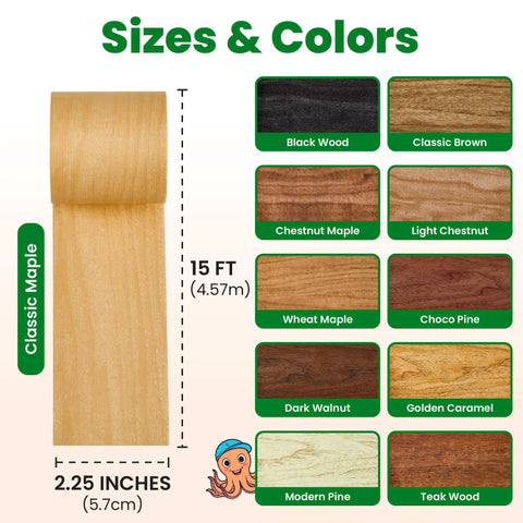 Classic Maple Wood Grain Repair Tape roll 2.25 inches wide by 15 feet long with color variations for furniture touch ups.
