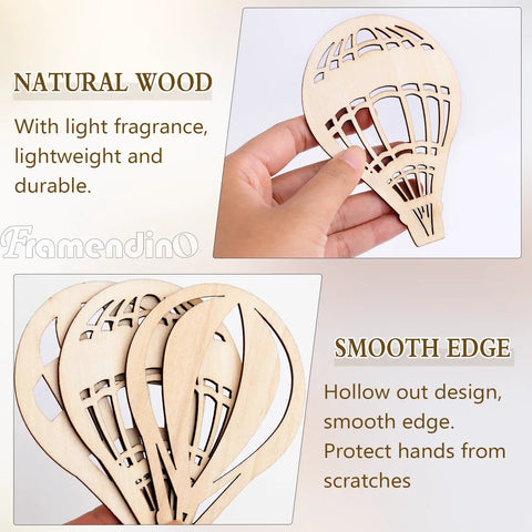 Unfinished Wooden Hot Air Balloon Cutouts Set 30 Pack Boxwood Wood Shapes For DIY Crafts Photo Props And Home Decor 4.7 By 3.2 Inches Each