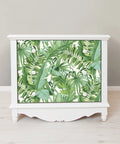 Maui Peel And Stick Wallpaper With Green Tropical Leaf Pattern Removable Contact Paper For Walls on white furniture