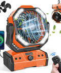 40000mAh Camping Fan With LED Light Remote And Hook Rechargeable Oscillating Tent Fan For Power Outs Travel RV Job Site Orange Battery Bank