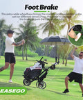 Link Ready Four Wheel Golf Push Cart All Terrain Walking Caddy With Beast Mode Slope Stability Rugged Pull Trolley Built Different For smooth course walks and weekend tours with foot brake on a golf course.
