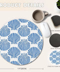 Blue Coastal Seashell Round Mouse Pad For Desk With Non Slip Base, Smooth Control, 7.9 Inch Diameter, Fine Patterns