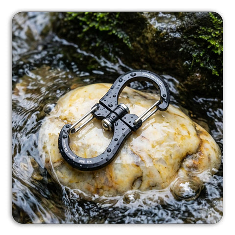 1kN Swivel DoubleEnded Carabiner Clip Set Built To Haul Heavy Duty Wire Gate Carabiners Small Non Locking Carabiners resting on rock