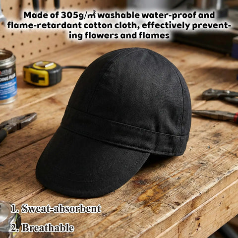 Reversible Welding Cap For Men And Women Flame Resistant Washable Cotton Welding Hat For Head Protection on workbench