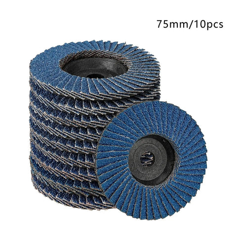 10 Pc Premium 3 Inch Flat Flap Sanding Discs With 8 Hole Design For Super Efficient Dust Evac And Smooth Grinding On Wood Metal Surfaces stacked and detailed