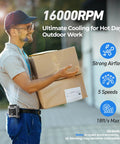 Delivery worker using Portable Waist Clip Fan With LED Light, 10000mAh Rechargeable Battery Delivers Up To 40 Hours Of Breeze On Low