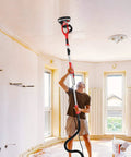 Man using Powerful 750W Drywall Sander With 12 Discs, Variable Speed 800-1750 RPM, LED Light, Long Hose, Dust Bag, Model YT-916