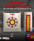 Front and side view of Two Sided Archery Target Bag With 50 Bullseyes For Practice And Range, Foam Core Target Block