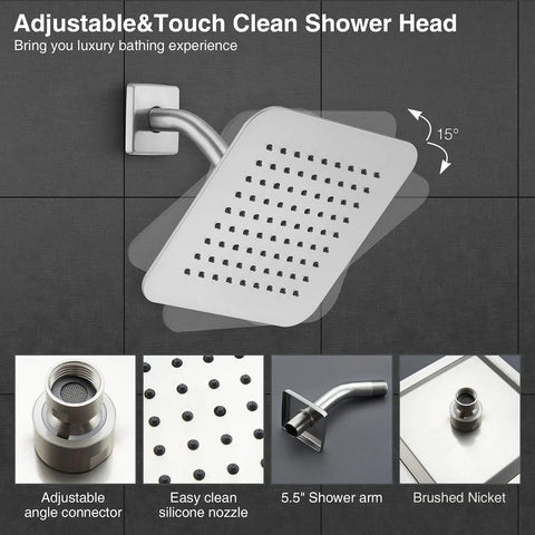 High Pressure 8 Inch Rain Shower Head Tub Spout Shower Faucet Set With Single Handle Valve Included Brushed Nickel Finish