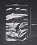 Polyolefin Shrink Wrap Bags 10 X 7 Inch Clear Heat Seal Film 100 Pack side view with dimensions shown and vent hole.