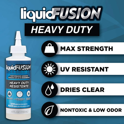 Liquid Fusion Heavy Duty Craft Glue For Rhinestones And Glitter, Waterproof And Crystal Clear Dries Non-Toxic, Strong Bond For Diamond Art And DIY Projects, Indoor Outdoor 4 Fl Oz bottle with features.