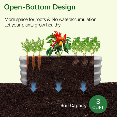 Galvanized Garden Bed Kit for Vegetables Herbs and Flowers Raised Planter Box with open-bottom design showing healthy plant growth