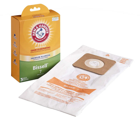 Premium Allergen Eliminating Vacuum Bags Replacement For Bissell Style 7 Upright Vacuums With Odor Control And Next Level Filtration Fits Power Force Lift Off Plus Power Glide PowerTrak And More Pack Of 3, shown with packaging and single bag
