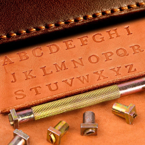 Leather Stamping Kit With 26 Capital Letter Stamps And 1 Stamping Handle For Leather Craft Industrial Grade Alloy Steel Tools Set 6mm Stamps Pro Grade For Personalizing Wallets Belts And More.