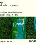 Close-up of Green Machine lawn care product on grass, part of the Complete Seasonal Lawn Care Kit With a 4 Month Feeding System.