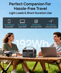 Couple using Portable Power Station 300W With 600W Surge, 192Wh LiFePO4 Battery outdoors with laptop and drone
