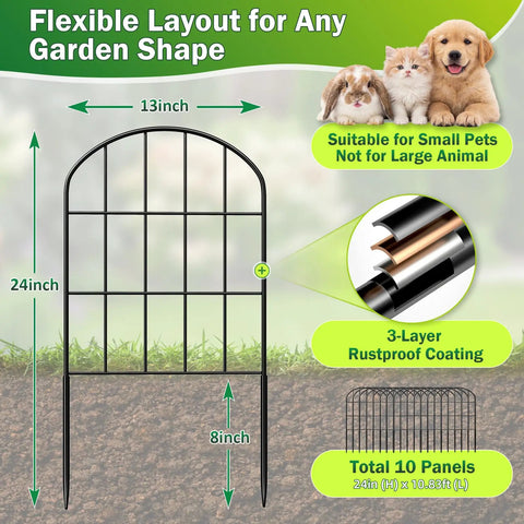 No Dig Garden Fence Panels, 24 Inch High By 13 Inch Wide, 10 Pack Rustproof Metal Wire Border Fence For Dogs And Small Animals