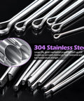 Close-up of 140Pcs Cotter Pin Assortment Kit With 6 Sizes M1.6x25mm M2.5x25mm M2.5x30mm M3.2x30mm M3.2x40mm M4x60mm Heavy Duty 304 Stainless Steel