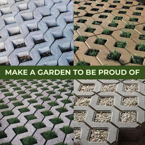 Concrete Grass Paver Molds ABS 2mm Patio Bricks for DIY Garden Pathways showing different installation styles.