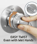 RV water inlet connection with check valve, all-metal brushed stainless steel, installed view
