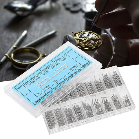 Stainless Steel Spring Bar Watch Pins Kit With 360 Pieces In 18 Sizes From 6mm To 23mm Comes With Handy Storage Box For Easy Watch Band Link Repairs
