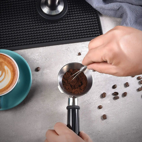 Espresso Coffee Stirrer Stainless Steel Mini Whisk For Espresso Stirring Distribution Pro Level Barista Grade Coffee Powder Mixing Tool in use