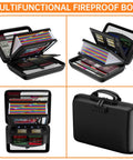 Lockable Fireproof Document Box With Water Resistant Hard Case And 25 Pocket Accordion File Organizer Portable Home Office Safe