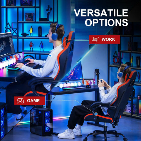 Ergonomic High Back Gaming Chair With Height Adjustable Recline 300 Lbs Capacity Linkage Armrests Lumbar Support Built