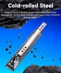 Beefy Heavy Duty Drawer Slides Full Extension Side Mount Rails shown in cold-rolled steel, suitable for large drawers.