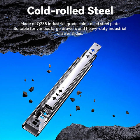 Beefy Heavy Duty Drawer Slides Full Extension Side Mount Rails For Tool Chests And Cabinets 18 Inch Fit 20 22 30 32 34 36 38 40 Inch Units 260lb Capacity Industrial Grade Steel Track Guides Runners 150000 Cycles, cold-rolled steel slide