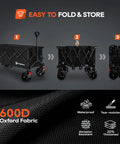 Foldable 48 Inch Beach Wagon Cart With 560 Lbs Capacity And Heavy Duty All Terrain Wheels Collapsible Utility Cart shown folded